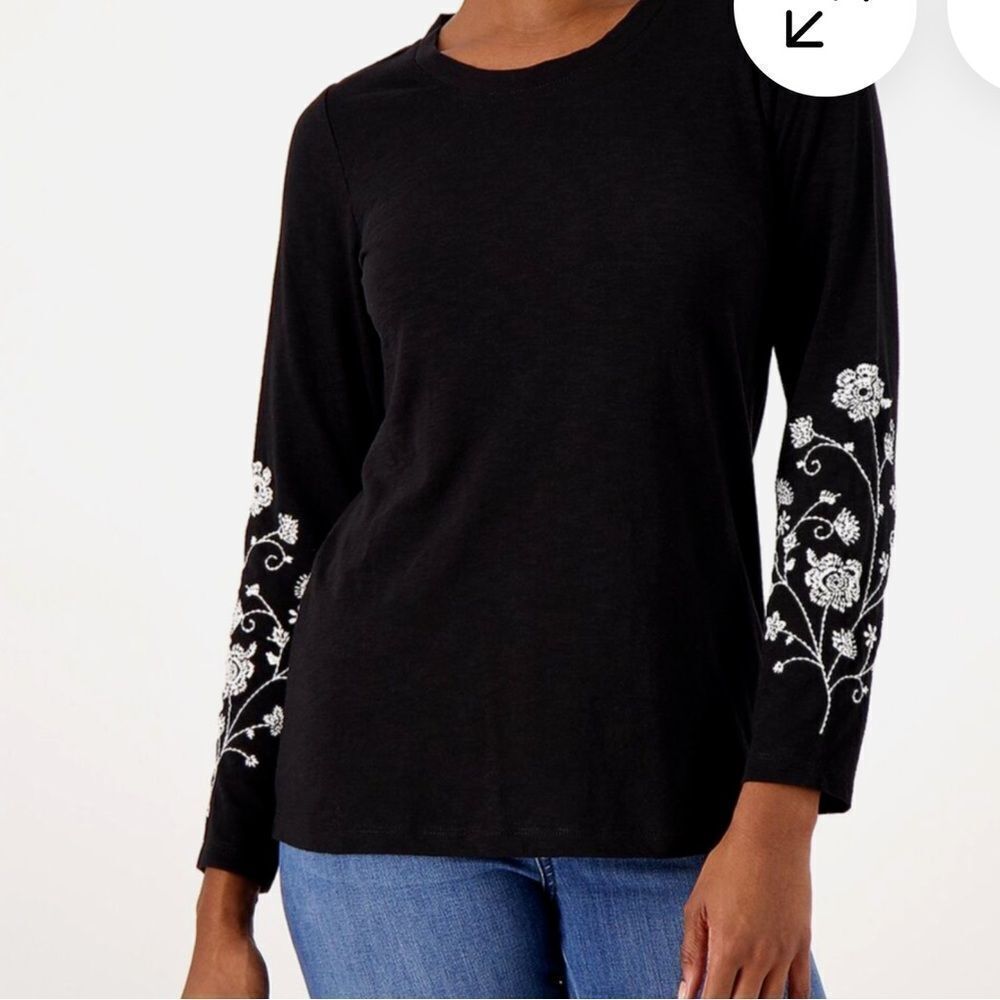 Black Floral Embroidered Tunic Women's Top sz XL Petite